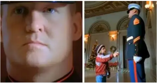 Marine Guard Ignores Little Boy, Then People Notice What He Does With His Left Hand