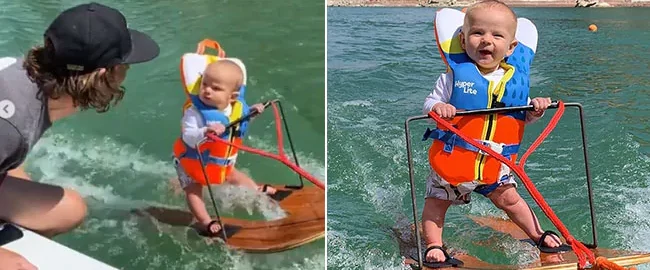 The 6-month-old child went water skiing and set a record. The little one surprised everyone.