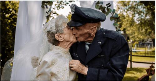 Their wedding day had no gown and no photographer. So 97-YO bride and 98-YO groom recreated it 77 years later