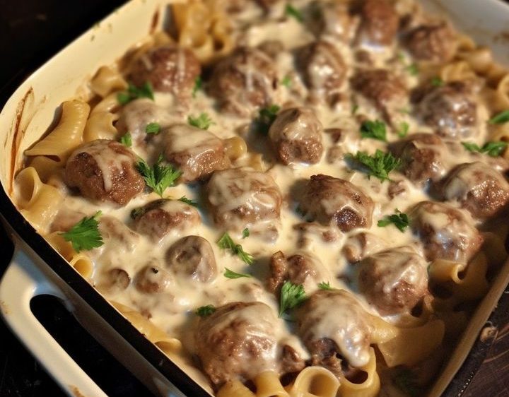 Heavenly Swedish Meatball Noodle Bake