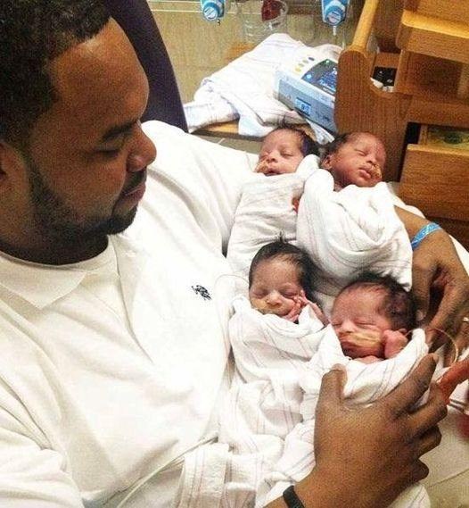 Husband kisses wife’s head before birth and murmurs 5 words; one hour later, he is a single dad to quadruplets.