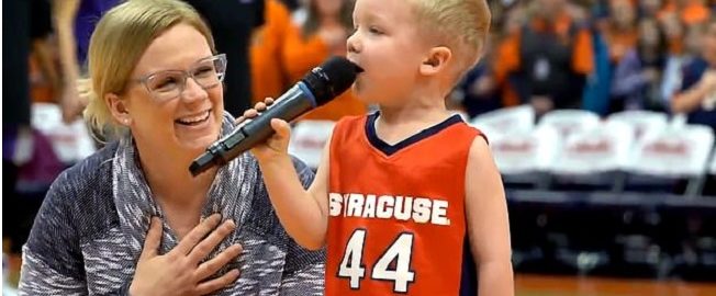 In front of an audience of more than 6,000, a 3-year-old boy sang the entire hymn