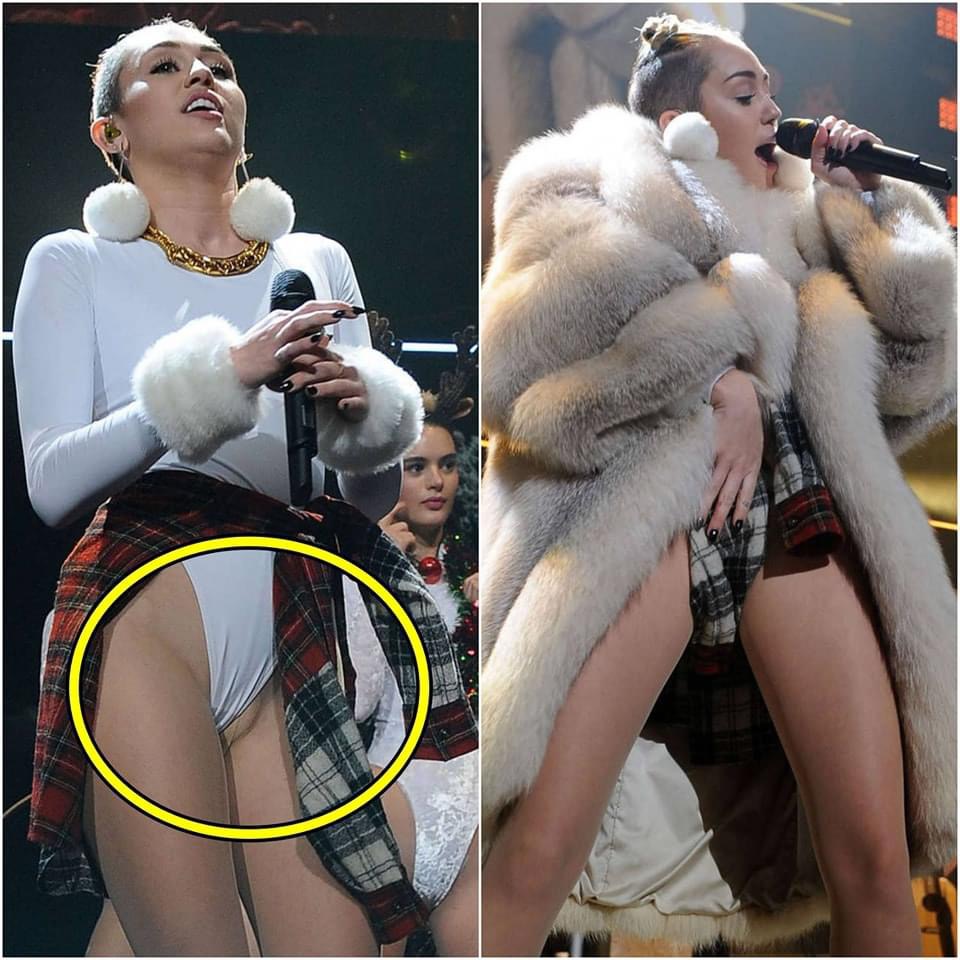 Wearing a body suit, Miley Cyrus burned on stage but accidentally revealed a “sensitive spot” in front of thousands of spectators.