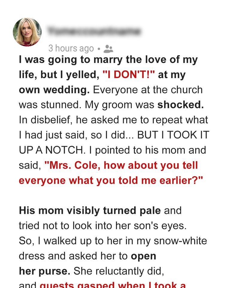 I Yelled ‘I Don’t!’ at My Own Wedding after Conversation with Groom’s Mother Whose Plan Almost Worked Out
