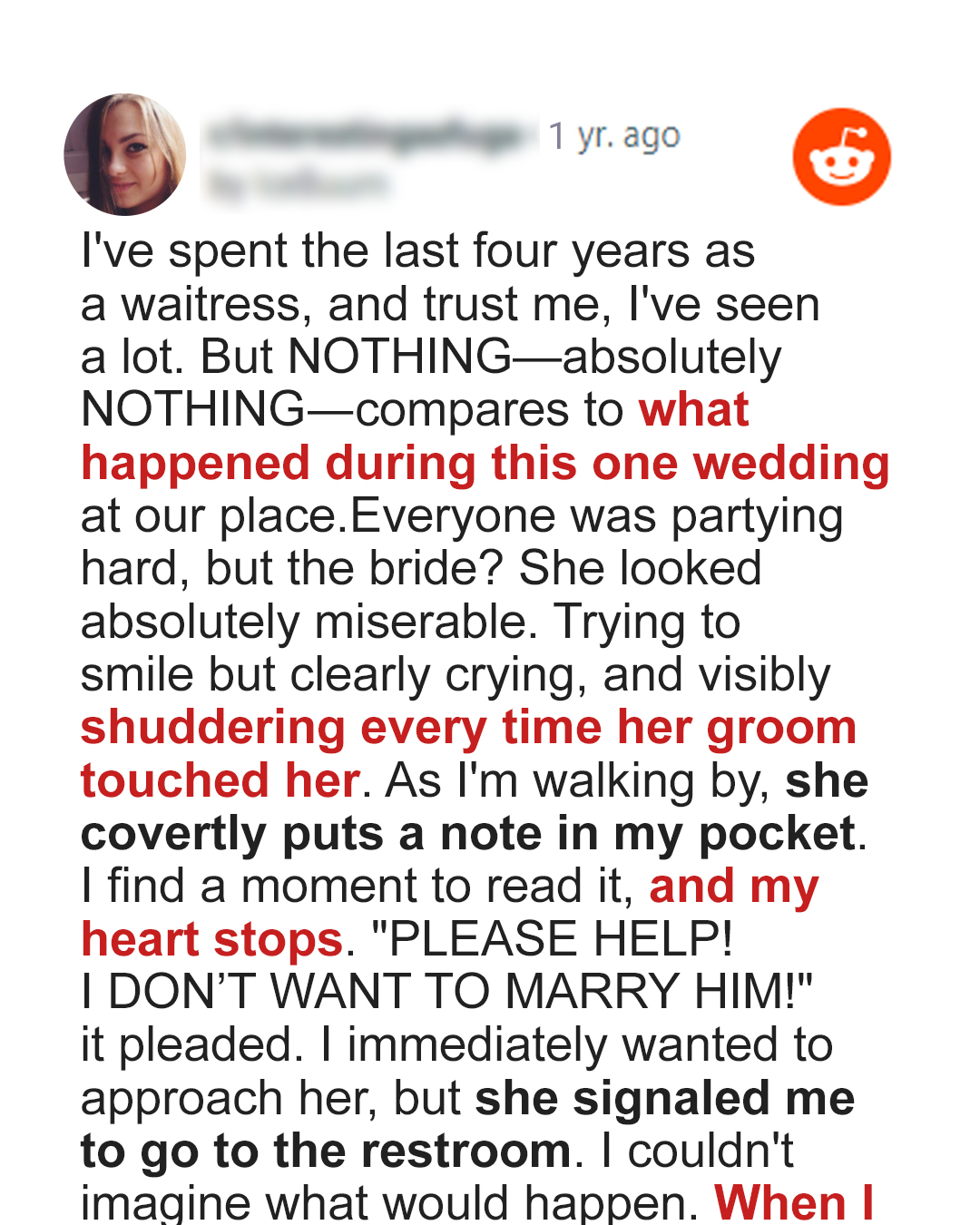Waitress Notices the Bride is Acting Weirdly at Own Wedding, Later Finds a Note in Her Pocket — Story of the Day