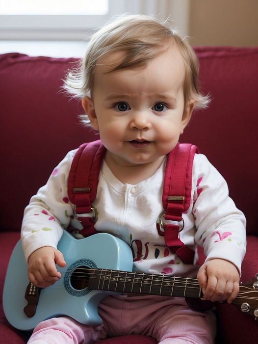 This baby is only one year old and plays the guitar