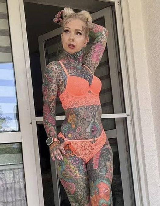 Grandmother with entire body covered in tattoos reveals what she looked like decade ago