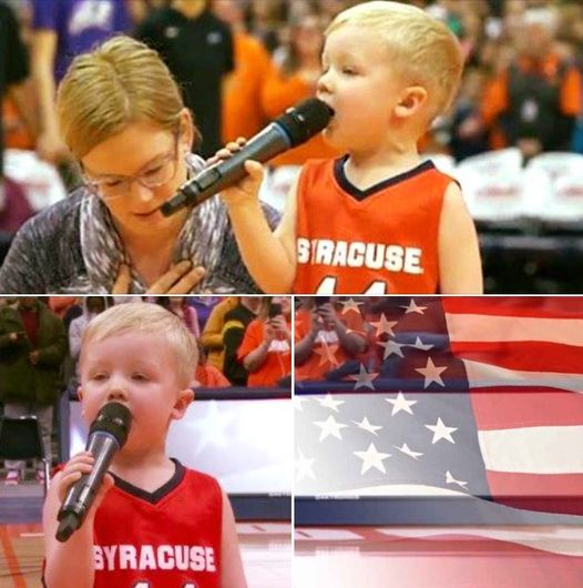 Brave toddler agrees to sing national anthem before crowd, only to have 6,000 people on their feet