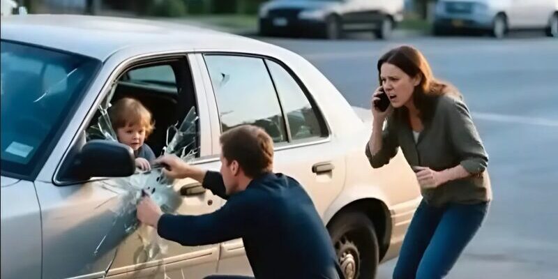 A man breaks a car window to save a baby locked inside — and you’ll never guess what the mother does when she arrives